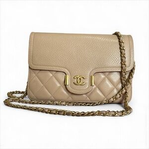 Chanel Quilted Wallet on Chain Beige Caviar Gold Hardware